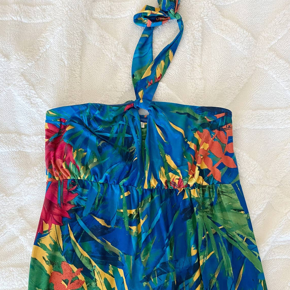 Soma Blue Tropical Halter Maxi Dress with Red & Yellow Accents - Picture 12 of 13